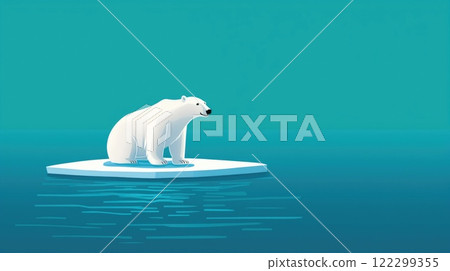 Polar Bear on Ice Surrounded by Ocean 122299355