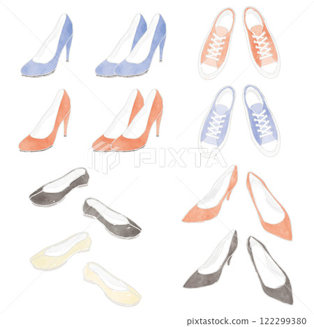 Hand drawn watercolor illustration set of shoes 122299380