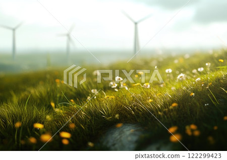 Green Field with Wind Power Generation Green Field with Wind Power Generation 122299423