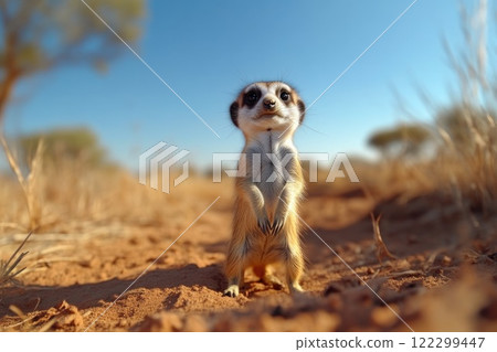 Meerkat Standing Alert in Savanna Environment 122299447