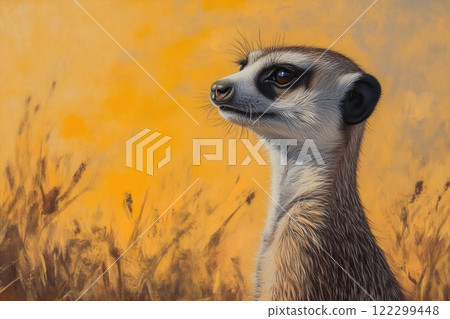 Wild Meerkat on Watch in Safari Scene 122299448