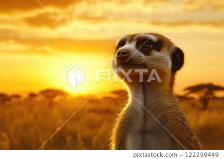 Cute Meerkat Observing in African Safari Cute Meerkat Observing in African Safari 122299449