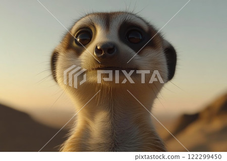 Detailed Portrait of Meerkat on Alert 122299450