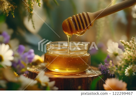 Glass Jar Filled with Sweet Honey 122299467