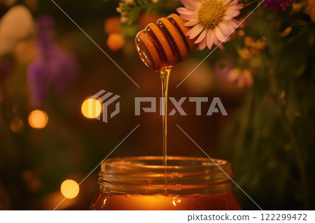 Delicious Honey Flowing with Flower Accents 122299472
