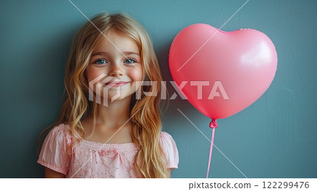 Little Girl Holding Pink Balloon Little Girl Holding Pink Balloon 122299476