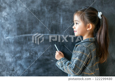 Asian Student Writing on Blackboard During Lesson 122299480