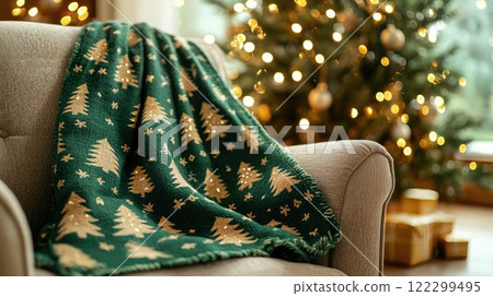 Elegant Green Blanket with Gold Trees Elegant Green Blanket with Gold Trees 122299495