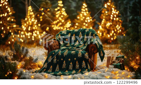 Festive Blanket on Armchair in Forest Festive Blanket on Armchair in Forest 122299496