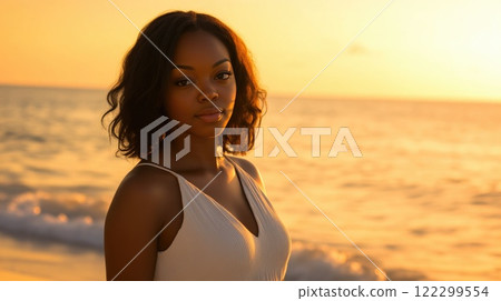 Graceful Woman Enjoying Ocean Breeze Graceful Woman Enjoying Ocean Breeze 122299554