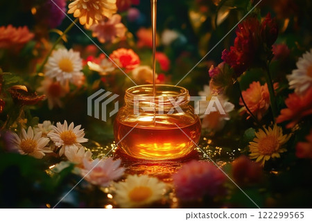 Floral Accents with Fresh Honey Drip Floral Accents with Fresh Honey Drip 122299565
