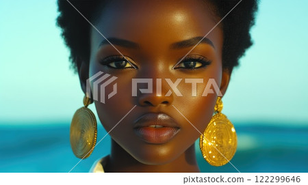 Stylish African Woman with Gold Earrings Stylish African Woman with Gold Earrings 122299646