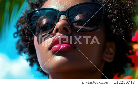 Chic Woman Enjoying Tropical Paradise 122299718