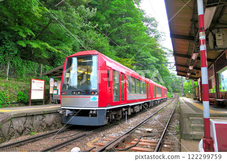 Kanto, Hakone Tozan Railway, Hydrangea Train stopping at Miyanoshita Station, Hakone-machi, Kanagawa Prefecture (2) 122299759