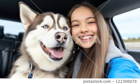 Siberian Husky and Owner Ready for an Adventure 122300078