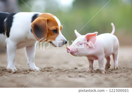 Beagle and Piglet Exploring the Farm Together Beagle and Piglet Exploring the Farm Together 122300081