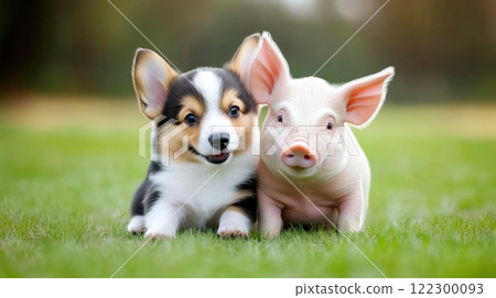 Corgi and Piglet Sharing a Heartwarming Moment 122300093