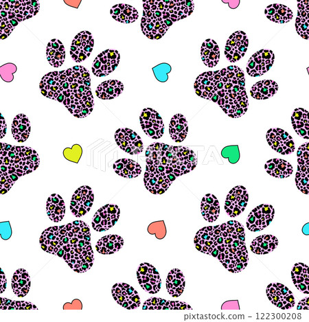 Seamless pattern with animal paws and hearts Seamless pattern with animal paws and hearts 122300208