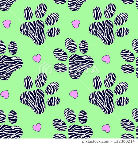 Seamless pattern with animal paws and hearts Seamless pattern with animal paws and hearts 122300214