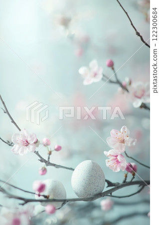 Pastel spring composition of eggs and branches 122300684