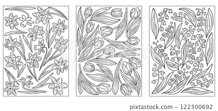 Line art of spring flowers with spring flowers Line art of spring flowers with spring flowers 122300692