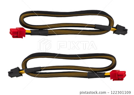 Power plug isolated on white background. Power computer cable isolated 122301109