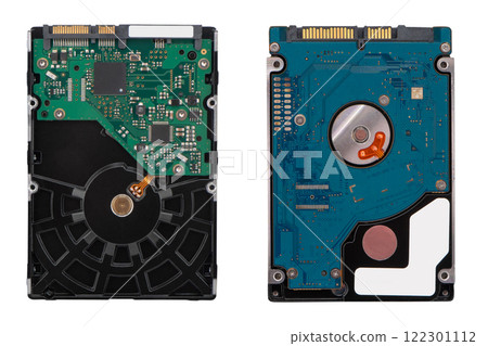 Hard disk drive isolated on white background. Computer HDD Hard Disk Drive. Computer Storage Memory. 122301112