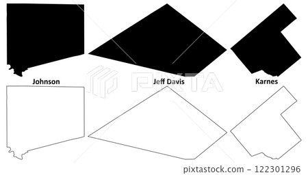 Johnson, Jeff Davis and Karnes County, Texas (Counties in Texas, United States of America,USA, U.S., US) map vector illustration, scribble sketch map 122301296
