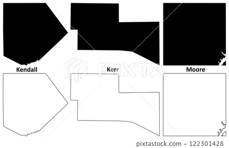 Kendall, Kerr and Moore County, Texas (Counties in Texas, United States of America,USA, U.S., US) map vector illustration, scribble sketch map 122301428