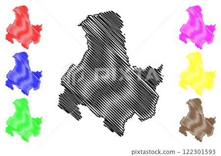 West Lancashire Non-metropolitan district, Borough (United Kingdom of Great Britain and Northern Ireland, ceremonial county Lancashire or Lancs, England) map vector illustration, scribble sketch map 122301593