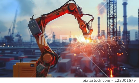 The cuttingedge technology of industrial robot welding is showcased in the manufacturing sector at a construction site 122301679