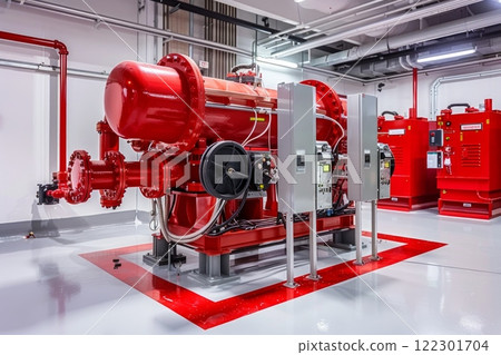 Fire Pump. Industrial fire pump station. Automatic fire extinguishing system control system 122301704