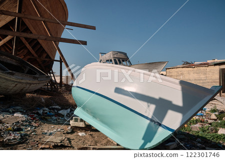 Yachts at wharf under construction Yachts at wharf under construction 122301746