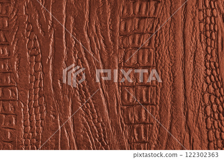 Crocodile genuine leather texture macro, orange leatherette with metallic, pearlescent effect 122302363