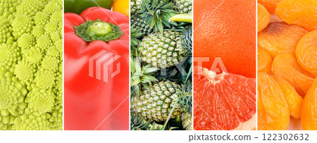 Set of vegetables and fruits. Collage. Wide photo. Set of vegetables and fruits. Collage. Wide photo. 122302632