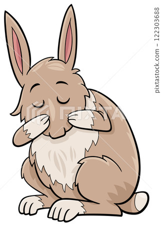 cartoon miniature rabbit comic animal character washing itself 122303688