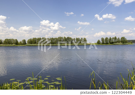 lake in summer in cloudy weather 122304449