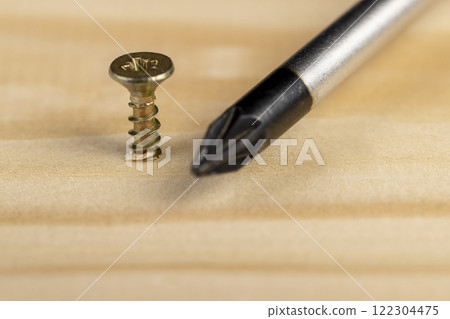 yellow metal self tapping screws for fastening are used in construction 122304475