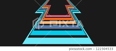 Colorful linear background in 70's style. Retro panel with rainbow stripes. Template for posters, banners, decorative elements and wall art. Design and creativity idea 122304533