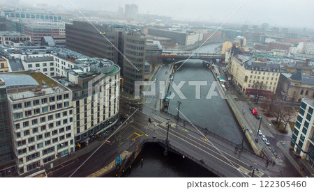 Amazing aerial View on Berlin from center. Reichstag in distance . Spree river 122305460