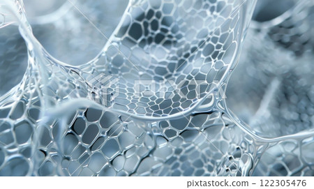 Detailed shot of synthetic material with hexagonal patterns, demonstrating innovation in biomedical research, advanced polymers, or futuristic engineering applications 122305476