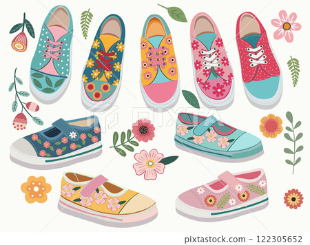 fashion cute sneakers with colorful flower print for kids 122305652