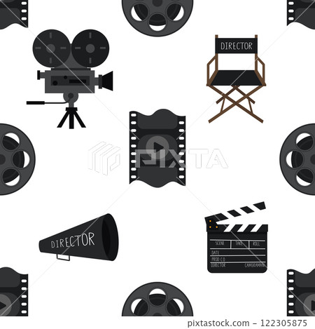 A seamless pattern with movie production design elements. Cinema themed print. A seamless pattern with movie production design elements. Cinema themed print. 122305875