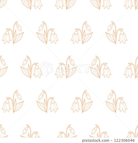 Seamless outline Floral Pattern. Elegant Linear snowdrop flowers on white background. Vector illustration. Hand drawing. Minimal Design for Textiles and Decor Seamless outline Floral Pattern. Elegant Linear snowdrop flowers on white background. Vector illustration. Hand drawing. Minimal Design for Textiles and Decor 122306046