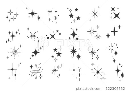 Various sparkle, glitter, and starburst minimalist stars 122306332