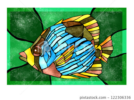 觀賞魚曙蝴蝶魚彩色瓷磚繪畫風格剪紙插圖與背景 觀賞魚曙蝴蝶魚彩色瓷磚繪畫風格剪紙插圖與背景 122306336