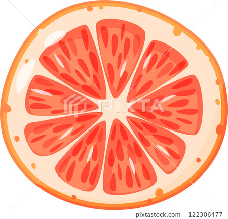 Close up view showcasing a juicy grapefruit slice, highlighting its vibrant segments and textured flesh, creating a refreshing and healthy visual ideal for promoting nutritious eating 122306477