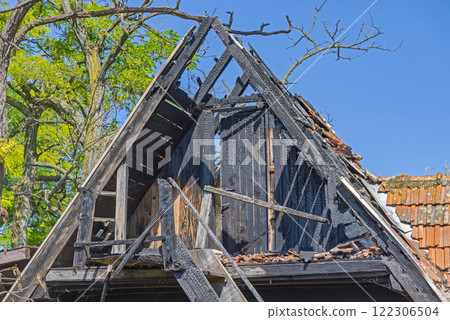 Attic Fire Damage Attic Fire Damage 122306504