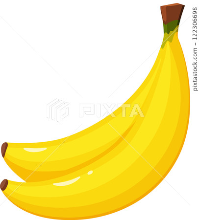 Two ripe yellow bananas creating an appealing arrangement on a bright white background, embodying healthy eating and vibrant tropical fruit themes. Perfect for nutrition and wellness concepts 122306698