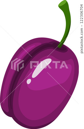 Glossy purple plum featuring a vibrant green stem, embodying freshness and sweetness, perfect for promoting healthy eating and enhancing fruit themed designs 122306704